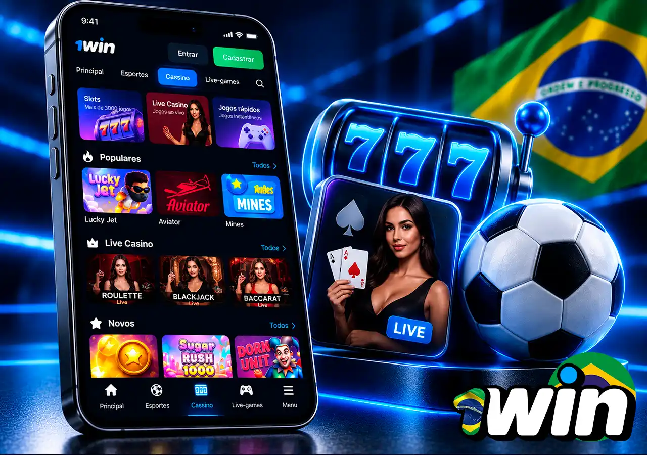Lobby no celular com slots, cassino ao vivo e esportes em um único marcador.